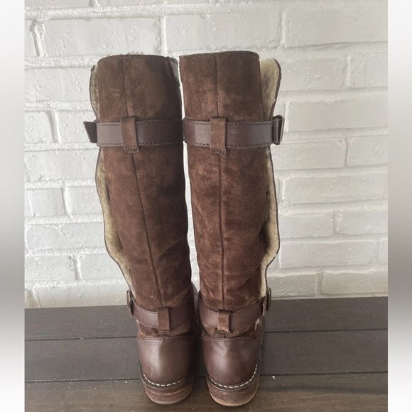 EUC UGG Dunwich Brown Leather Boots Buckle Hook Loop Knee High Winter Boots Sz 8 - Picture 4 of 10